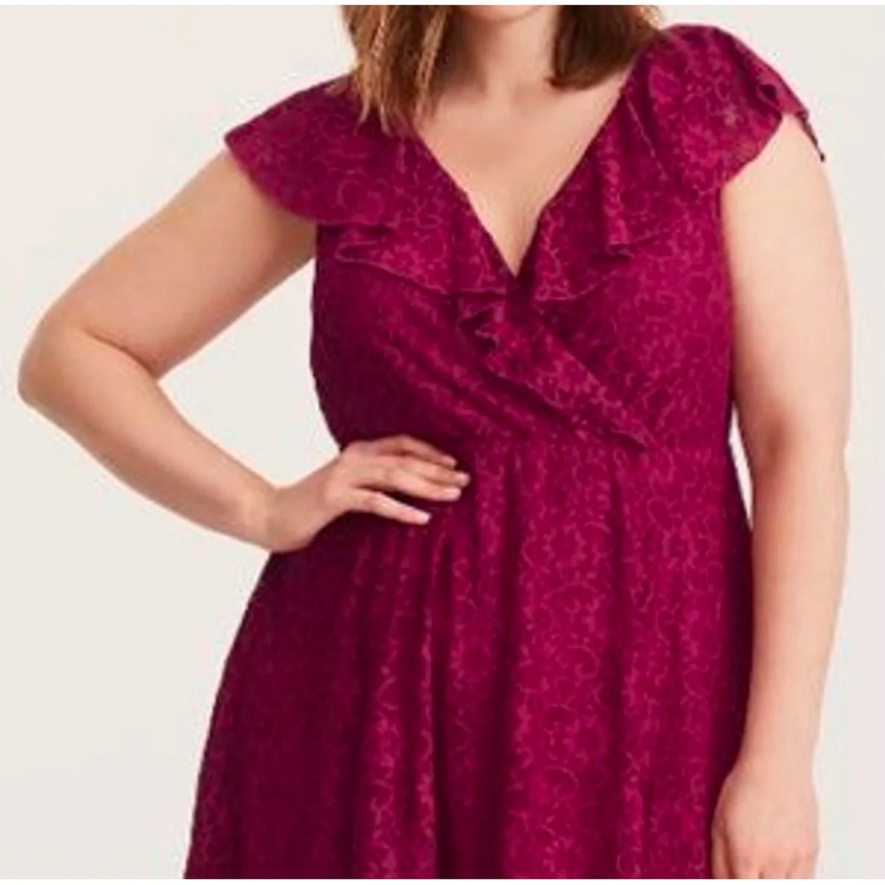 Torrid Skater Ruffled Berry Red Lace Dress NWT SZ 2 (18–20) - Picture 4 of 11